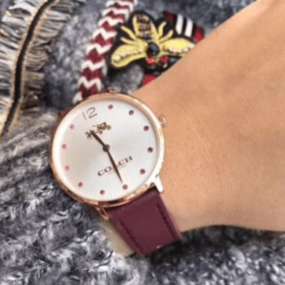 Coach Slim Easton Rose Gold Dial Ladies Watch with Burgundy Leather Strap - Picture 4 of 16